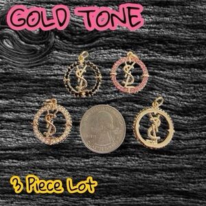 Lot of 3 Gold Tone YSL Round Zipper Pull Button Pendant Necklace Charm